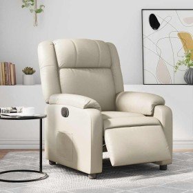 Sillón reclinable eléctrico de cuero sintético crema Sillón reclinable eléctrico de cuero sintético crema