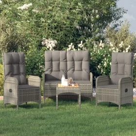 4-teiliges Garten-Essset mit grauen PE-Rattankissen von vidaXL, Gartensets - Ref: Foro24-3185083, Preis: 418,19 €, Rabatt: %