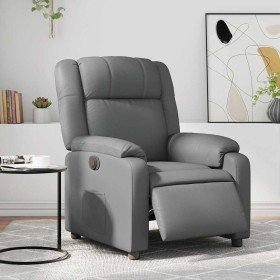 Sillón reclinable eléctrico de cuero sintético gris Sillón reclinable eléctrico de cuero sintético gris