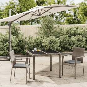 Set comedor de jardín 3 piezas con cojines ratán sintético gris