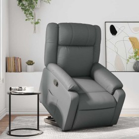 Sillón reclinable elevable cuero artificial gris