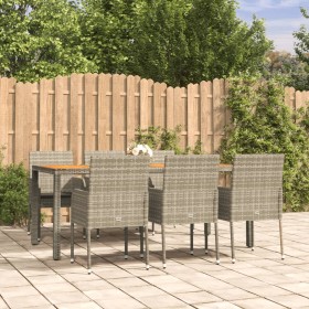 Set comedor jardín 7 pzas y cojines ratán sintético gris de vidaXL, Conjuntos de jardín - Ref: Foro24-3185021, Precio: 471,13...