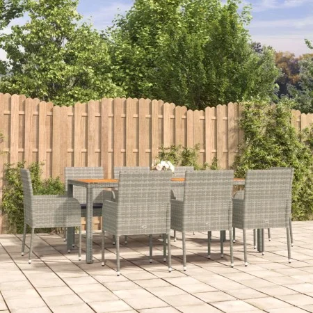 Garden dining set 9 pieces and gray synthetic rattan cushions by vidaXL, Garden sets - Ref: Foro24-3185022, Price: 605,42 €, ...