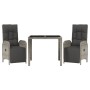 Set comedor de jardín 3 piezas con cojines ratán sintético gris