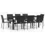 Set de comedor de jardín 9 pzas y cojines ratán sintético negro de vidaXL, Conjuntos de jardín - Ref: Foro24-3184980, Precio:...