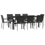 Set de comedor de jardín 9 pzas y cojines ratán sintético negro de vidaXL, Conjuntos de jardín - Ref: Foro24-3184980, Precio:...