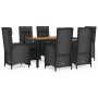 7-teiliges Garten-Essset und schwarze Kissen aus synthetischem Rattan von vidaXL, Gartensets - Ref: Foro24-3185077, Preis: 87...