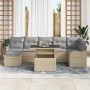 Conjunto de sofá de jardín con cojín 8 pcs Beige Poliratán
