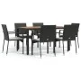 Set de comedor de jardín 7 pzas y cojines ratán sintético negro de vidaXL, Conjuntos de jardín - Ref: Foro24-3184990, Precio:...