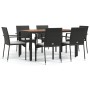 Set de comedor de jardín 7 pzas y cojines ratán sintético negro