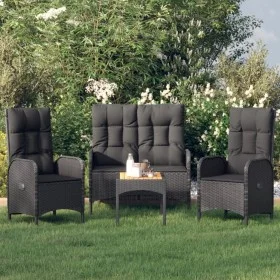 4-teilige Garten-Essgruppe mit schwarzen synthetischen Rattankissen von vidaXL, Gartensets - Ref: Foro24-3185084, Preis: 370,...