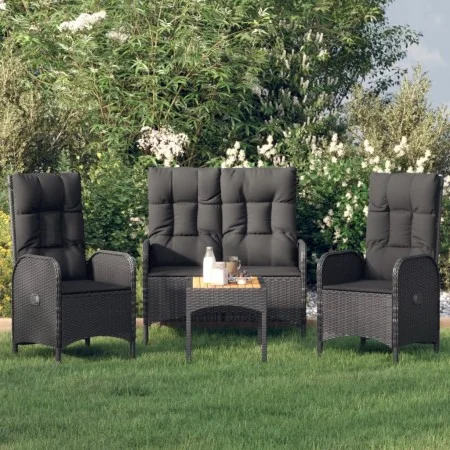 4-teilige Garten-Essgruppe mit schwarzen synthetischen Rattankissen von vidaXL, Gartensets - Ref: Foro24-3185084, Preis: 387,...