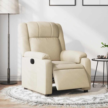 Sillón reclinable eléctrico de tela crema