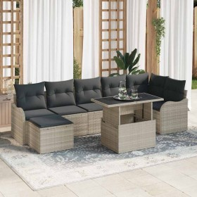 Conjunto de sofá de jardín con cojín 8 pcs Gris claro Poliratán
