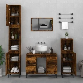 3-teiliges Badezimmermöbel-Set aus geräuchertem Eichensperrholz von vidaXL, Badezimmermöbel - Ref: Foro24-3185610, Preis: 203...