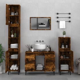 3-teiliges Badezimmermöbel-Set aus geräuchertem Eichensperrholz von vidaXL, Badezimmermöbel - Ref: Foro24-3185610, Preis: 206...
