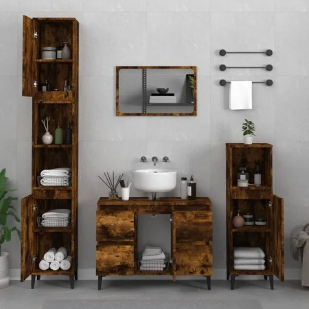 3-teiliges Badezimmermöbel-Set aus geräuchertem Eichensperrholz von vidaXL, Badezimmermöbel - Ref: Foro24-3185610, Preis: 205...