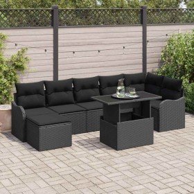 Conjunto de sofá de jardín con cojín 8 pcs Negro Poliratán