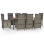 Set comedor jardín 9 pzas y cojines ratán sintético gris de vidaXL, Conjuntos de jardín - Ref: Foro24-3185052, Precio: 1,00 €