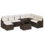 Conjunto de sofá de jardín con cojín 9 pcs Marrón Poliratán
