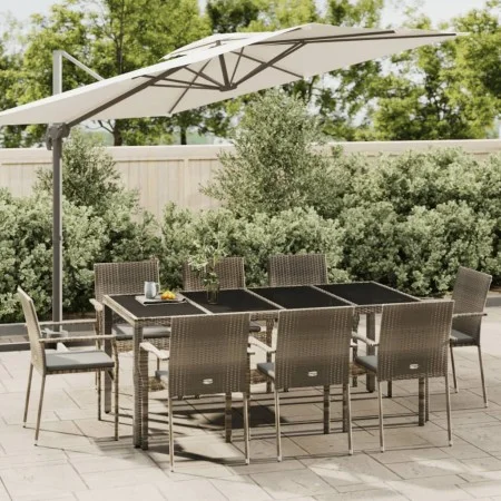Garden dining set 9 pieces and gray synthetic rattan cushions by vidaXL, Garden sets - Ref: Foro24-3184986, Price: 628,97 €, ...