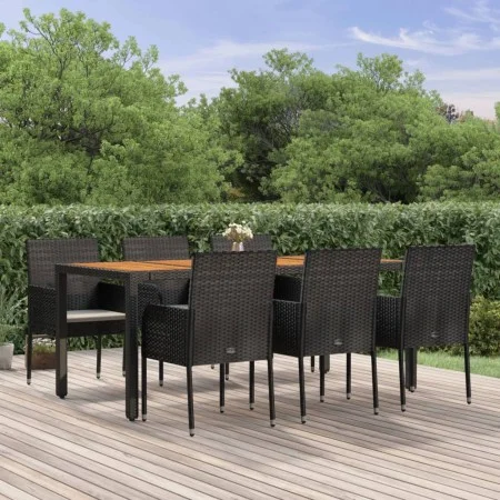 Set de comedor de jardín 7 pzas y cojines ratán sintético negro de vidaXL, Conjuntos de jardín - Ref: Foro24-3185015, Precio:...