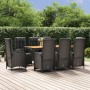 Set de comedor de jardín 9 pzas y cojines ratán sintético negro