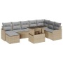 Conjunto de sofá de jardín con cojín 9 pcs Beige Poliratán