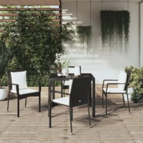 5-teiliges Gartenmöbel-Set mit schwarzen synthetischen Rattankissen von vidaXL, Gartensets - Ref: Foro24-3157952, Preis: 389,...