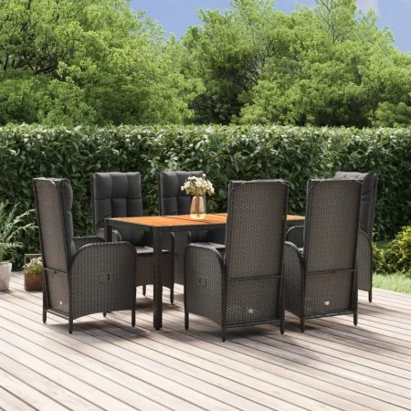 7-teiliges Garten-Essset und schwarze Kissen aus synthetischem Rattan von vidaXL, Gartensets - Ref: Foro24-3185071, Preis: 96...