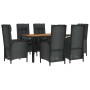 7-teiliges Garten-Essset und schwarze Kissen aus synthetischem Rattan von vidaXL, Gartensets - Ref: Foro24-3185071, Preis: 87...