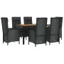 7-teiliges Garten-Essset und schwarze Kissen aus synthetischem Rattan von vidaXL, Gartensets - Ref: Foro24-3185071, Preis: 96...