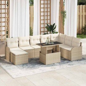 Conjunto de sofá de jardín con cojín 9 pcs Beige Poliratán en Conjuntos de jardín | Comprar online en Foro24