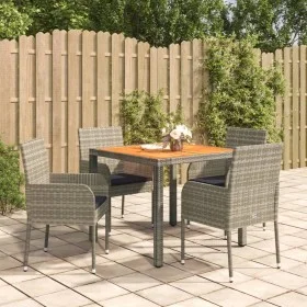 5-teiliges Garten-Esszimmerset mit synthetischen Rattankissen grau von vidaXL, Gartensets - Ref: Foro24-3185018, Preis: 315,5...