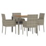 Set comedor de jardín 5 piezas con cojines ratán sintético gris