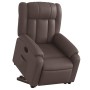 Sillón reclinable elevable cuero sintético marrón