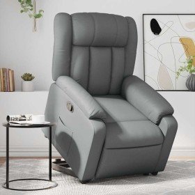 Sillón reclinable elevable cuero artificial gris Sillón reclinable elevable cuero artificial gris