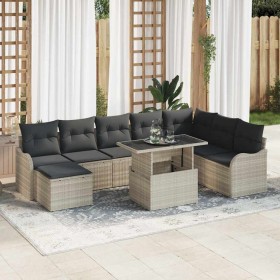 Conjunto de sofá de jardín con cojín 9 pcs Gris claro Poliratán