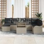 Conjunto de sofá de jardín con cojín 9 pcs Gris claro Poliratán