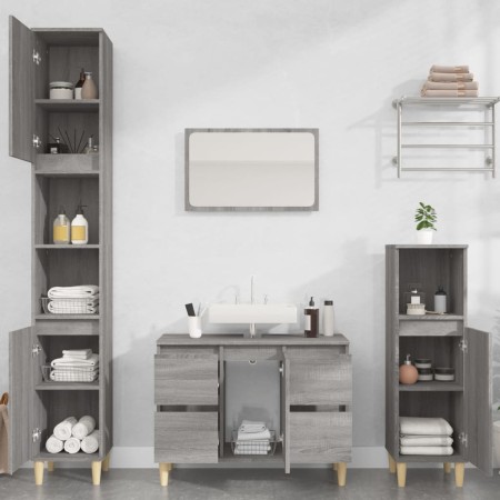 Sonoma gray plywood 3-piece bathroom furniture set by vidaXL, Bathroom furniture - Ref: Foro24-3185603, Price: 222,52 €, Disc...