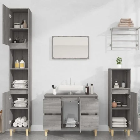 Sonoma gray plywood 3-piece bathroom furniture set by vidaXL, Bathroom furniture - Ref: Foro24-3185603, Price: 220,28 €, Disc...