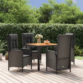 Set de muebles jardín 5 pzas con cojines ratán sintético negro