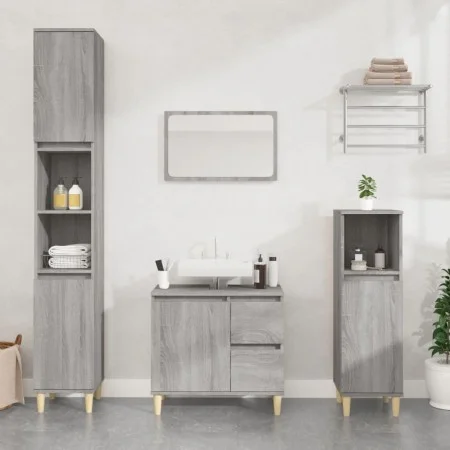3-teiliges Badezimmermöbelset aus grauem Sonoma-Sperrholz von vidaXL, Badezimmermöbel - Ref: Foro24-3185541, Preis: 185,19 €,...