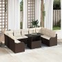 Conjunto de sofá de jardín con cojín 10 pcs Marrón Poliratán