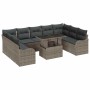 Conjunto de sofá de jardín con cojín 10 pcs Gris Poliratán