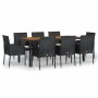 Set de comedor de jardín 9 pzas y cojines ratán sintético negro