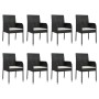 Set de comedor de jardín 9 pzas y cojines ratán sintético negro