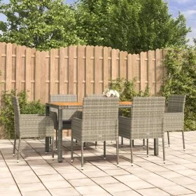 Garden dining set 7 pieces and gray synthetic rattan cushions by vidaXL, Garden sets - Ref: Foro24-3185020, Price: 433,31 €, ...