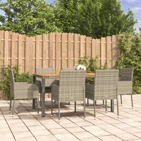 Garten-Essgruppe 7-teilig und graue synthetische Rattankissen von vidaXL, Gartensets - Ref: Foro24-3185020, Preis: 446,94 €, ...