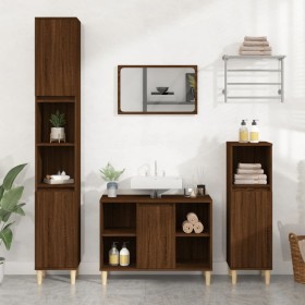 Set de muebles baño 3 pzas madera contrachapada roble marrón de vidaXL, Muebles de baño - Ref: Foro24-3185620, Precio: 194,73...